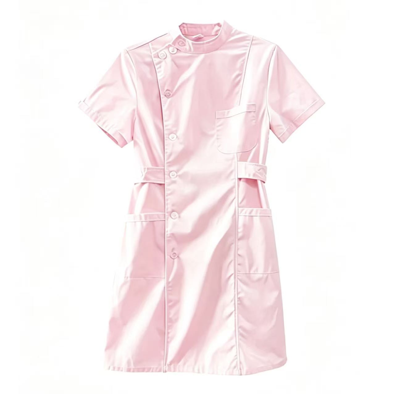 医用粉色护士服卫校实验服短袖长款大褂药店美容院工作服