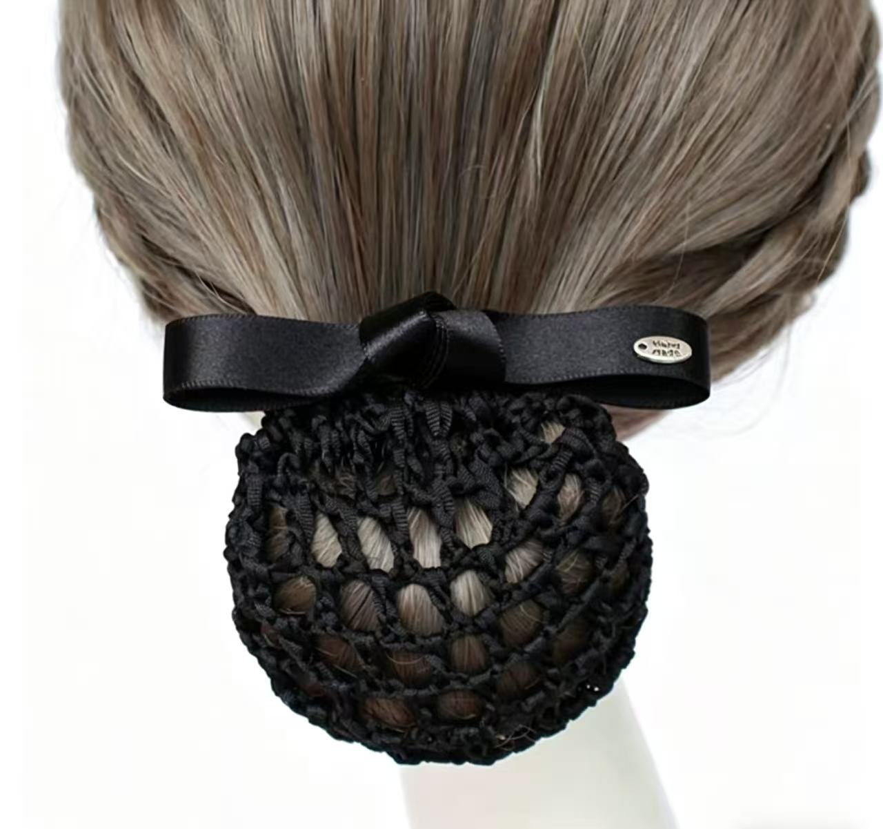 护士头花职业发网银行酒店工作盘发网发夹一字黑色（粗网）