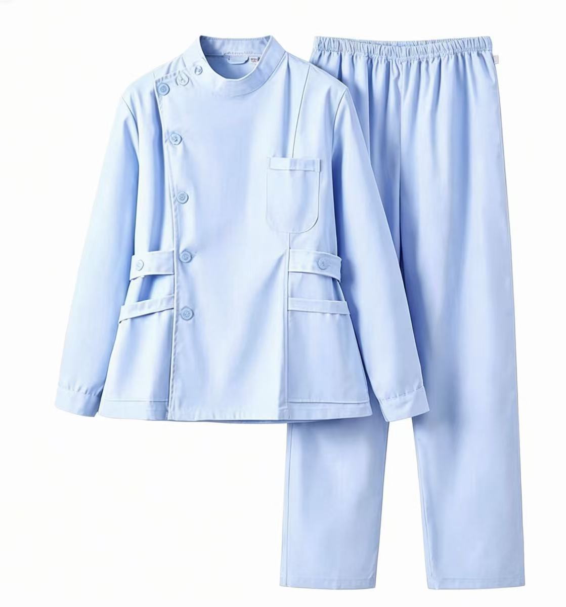 护士服分体一套蓝色小褂长袖女长款医护美容院口腔工作服胸前可印字