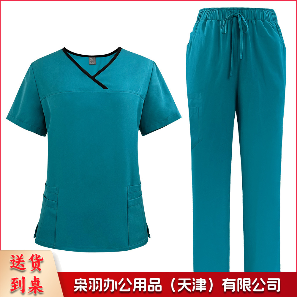 出口洗手衣分体套装短袖刷手衣女牙科诊所医 生工作服医护制服---