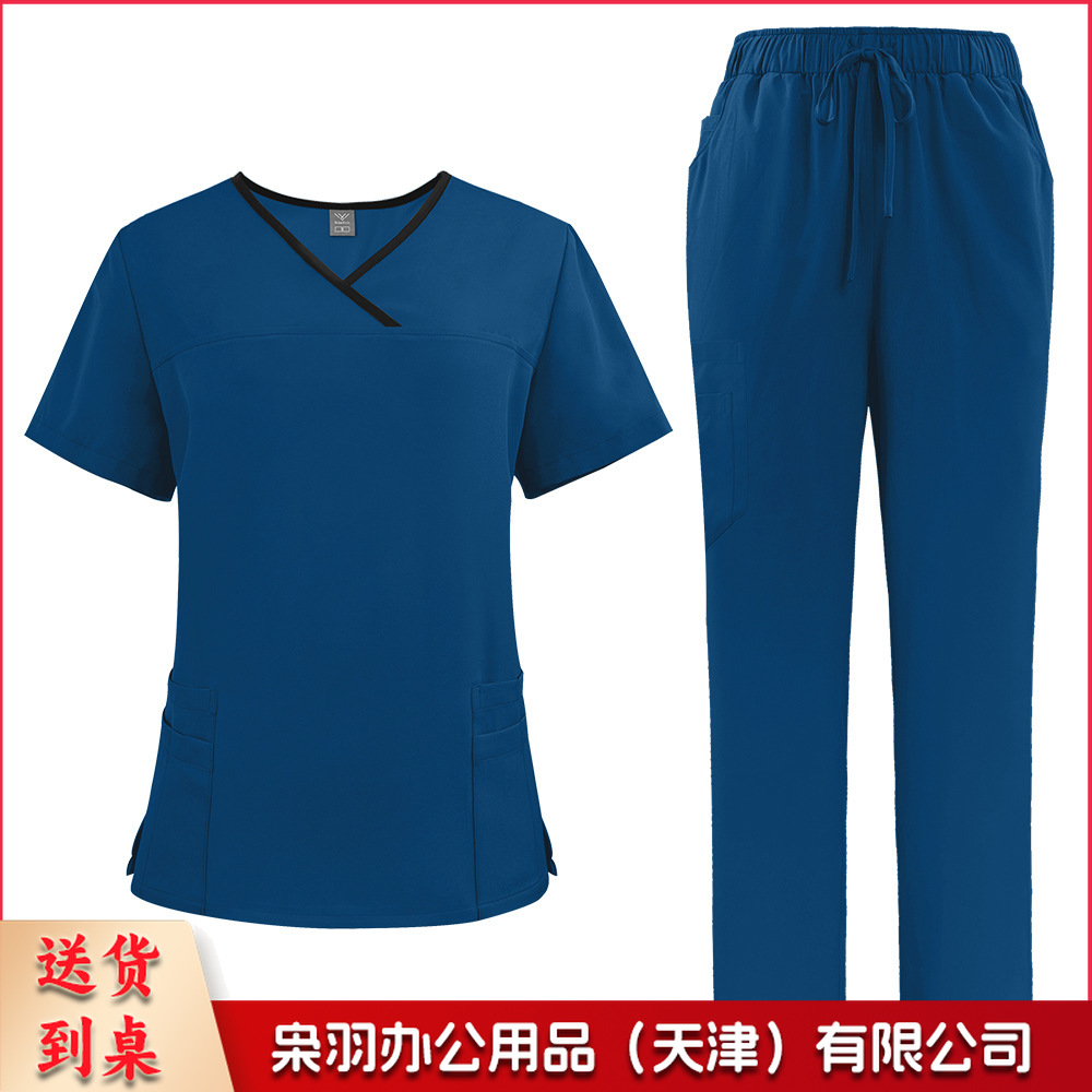 出口洗手衣分体套装短袖刷手衣女牙科诊所医 生工作服医护制服-