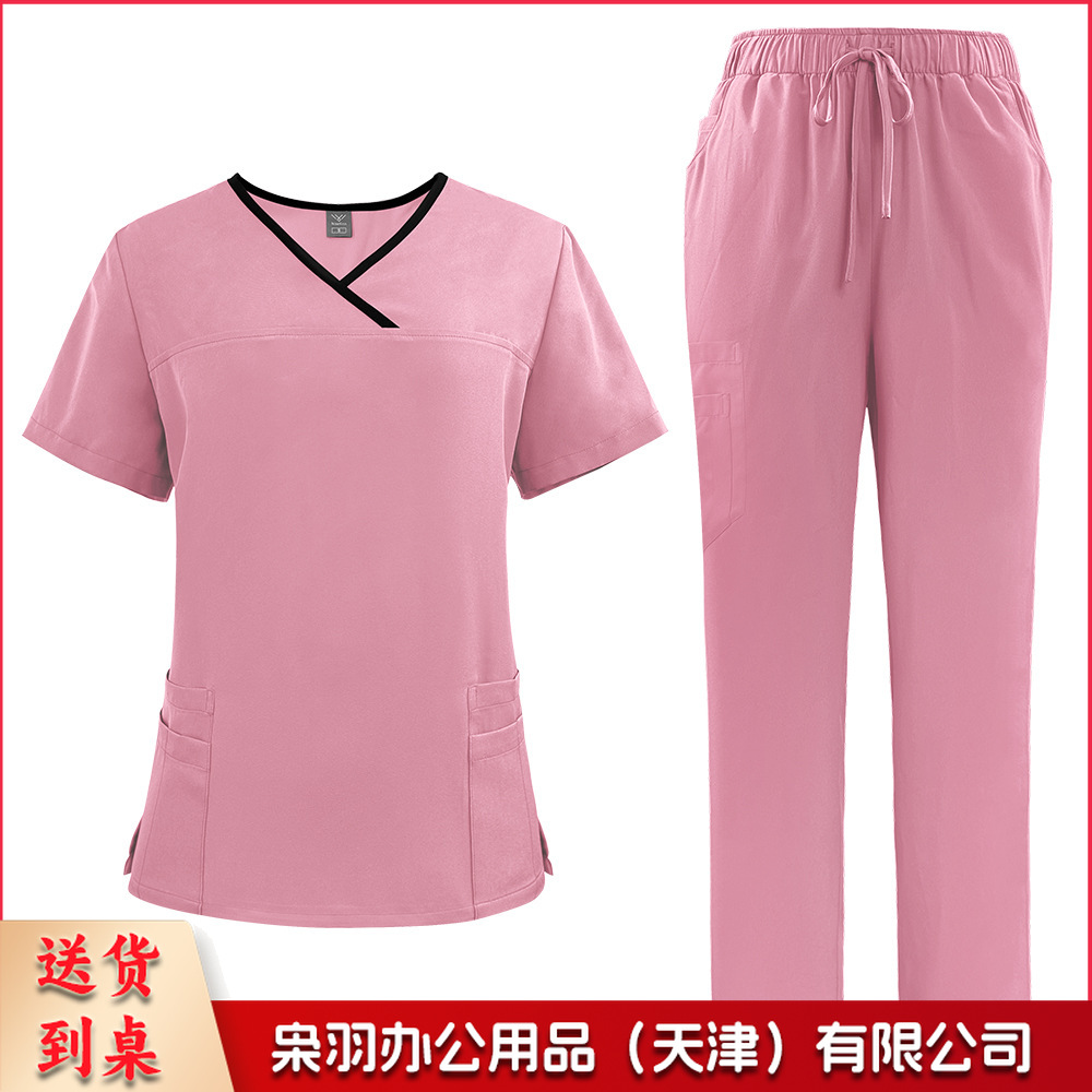 出口洗手衣分体套装短袖刷手衣女牙科诊所医 生工作服医护制服-