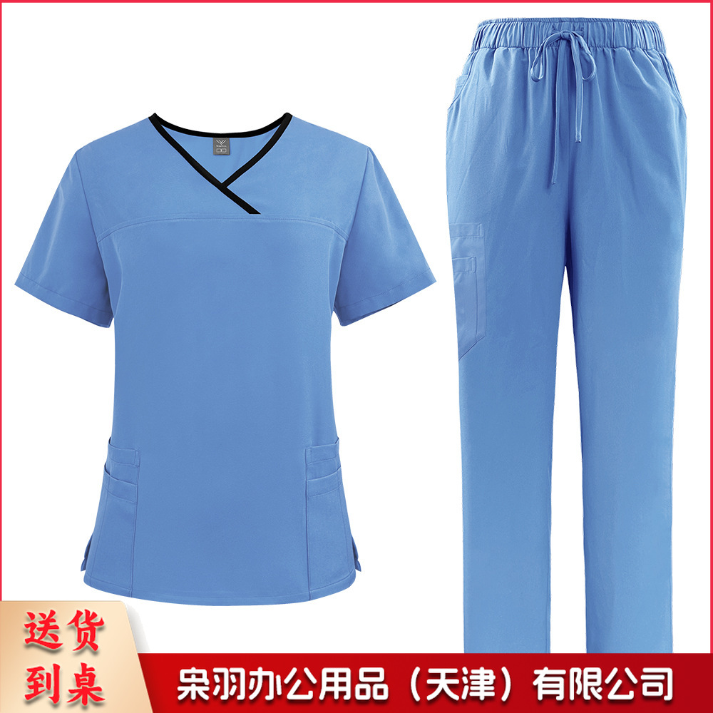 出口洗手衣分体套装短袖刷手衣女牙科诊所医 生工作服医护制服-