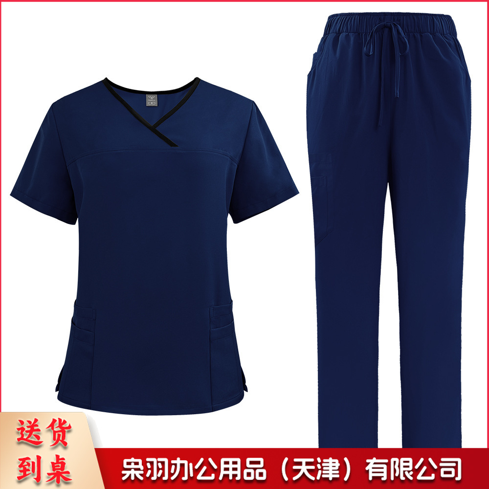 出口洗手衣分体套装短袖刷手衣女牙科诊所医 生工作服医护制服-