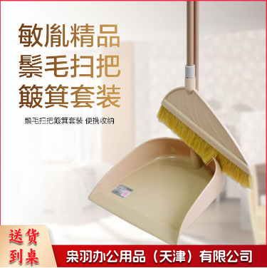 JWL-9009 精品鬃毛扫把簸箕套装 簸箕+扫把 米咖色----