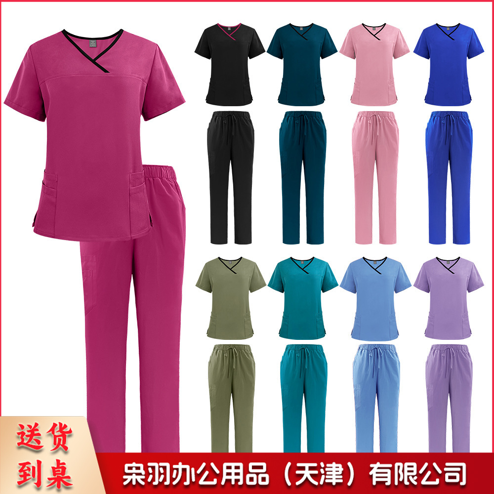出口洗手衣分体套装短袖刷手衣女牙科诊所医 生工作服医护制服-