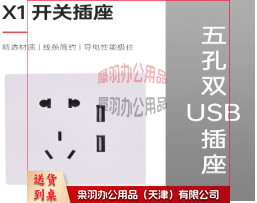 五孔带双USB面板充电插座-