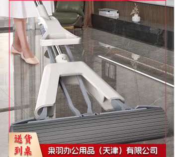胶棉拖把共2个拖把头 吸水海绵拖把不锈钢杆挤水免手洗-